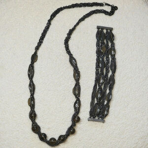 Talbots Necklace and Bracelet Set Gem Stone and Chain Black Silver OS